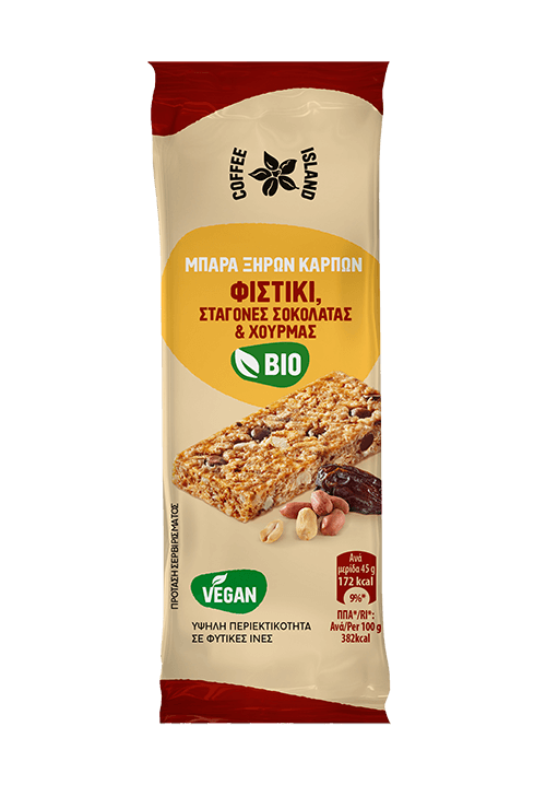 Nut bar with pistachio, dates and chocolate drops 45g