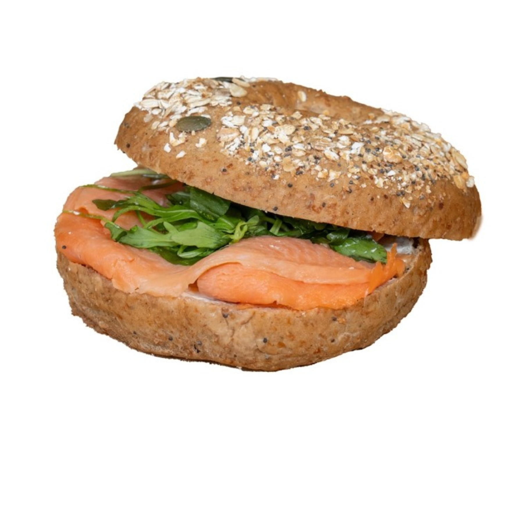 White or black bagel with smoked salmon.