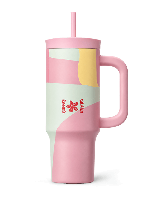 Θερμός ποτήρι με χερούλι και καλαμάκι pink bloom 900ml
