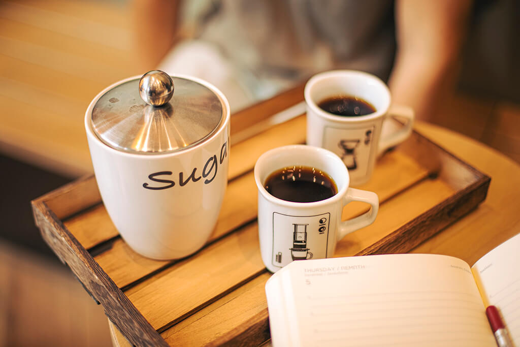Coffee mugs inside a coffee island store